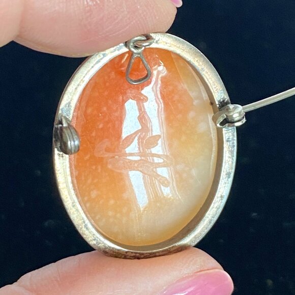 Carved Shell Cameo Grecian Design 925 Sterling Silver Vintage Brooch Pendant - Picture 11 of 16